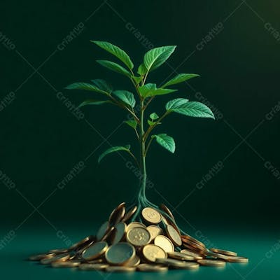 Arvore De Dinheiro, Planta Com Dinheiro Bitcoin, Real Dólar, Ilustração Semente De Dinheiro Dizimo E Oferta