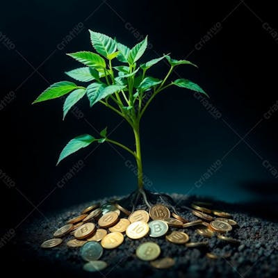 Arvore De Dinheiro, Planta Com Dinheiro Bitcoin, Real Dólar, Ilustração Semente De Dinheiro Dizimo E Oferta