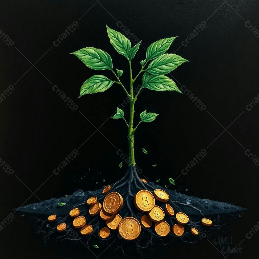 Planta crescendo de Bitcoins e dólares