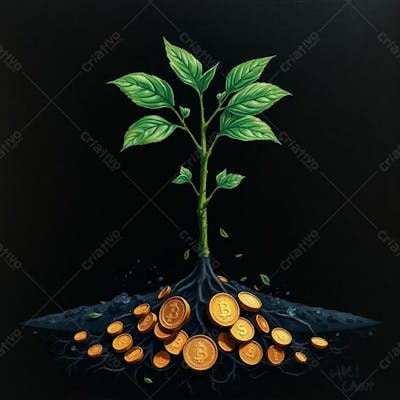 Arvore De Dinheiro, Planta Com Dinheiro Bitcoin, Real Dólar, Ilustração Semente De Dinheiro Dizimo E Oferta
