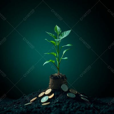 Arvore De Dinheiro, Planta Com Dinheiro Bitcoin, Real Dólar, Ilustração Semente De Dinheiro Dizimo E Oferta