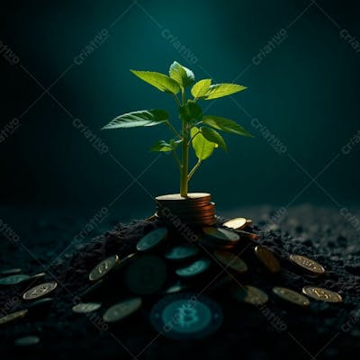 Arvore De Dinheiro, Planta Com Dinheiro Bitcoin, Real Dólar, Ilustração Semente De Dinheiro Dizimo E Oferta