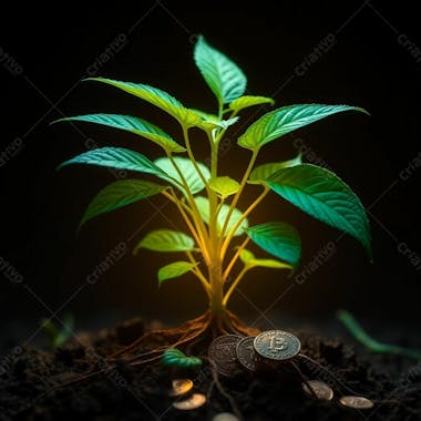 Arvore De Dinheiro, Planta Com Dinheiro Bitcoin, Real Dólar, Ilustração Semente De Dinheiro Dizimo E Oferta