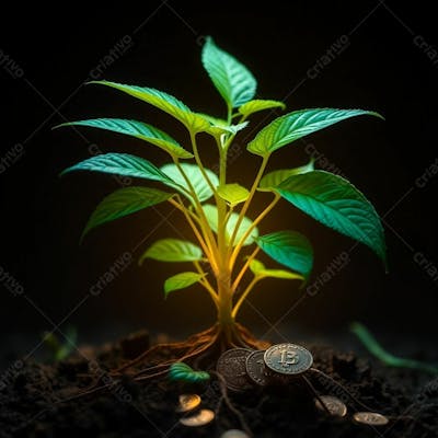 Arvore De Dinheiro, Planta Com Dinheiro Bitcoin, Real Dólar, Ilustração Semente De Dinheiro Dizimo E Oferta