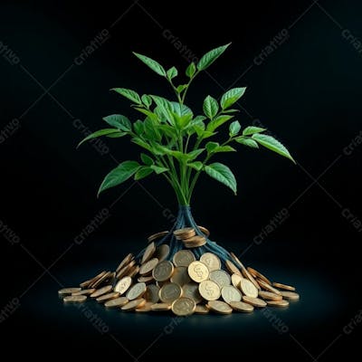 Arvore De Dinheiro, Planta Com Dinheiro Bitcoin, Real Dólar, Ilustração Semente De Dinheiro Dizimo E Oferta