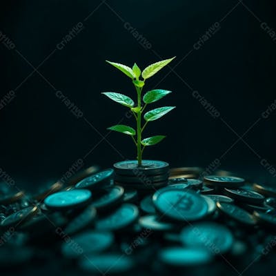 Arvore De Dinheiro, Planta Com Dinheiro Bitcoin, Real Dólar, Ilustração Semente De Dinheiro Dizimo E Oferta