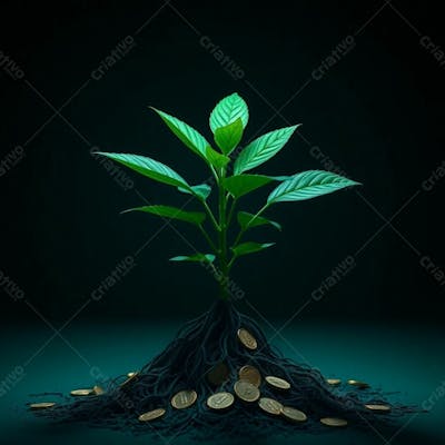 Arvore De Dinheiro, Planta Com Dinheiro Bitcoin, Real Dólar, Ilustração Semente De Dinheiro Dizimo E Oferta