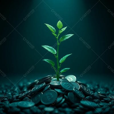 Arvore De Dinheiro, Planta Com Dinheiro Bitcoin, Real Dólar, Ilustração Semente De Dinheiro Dizimo E Oferta