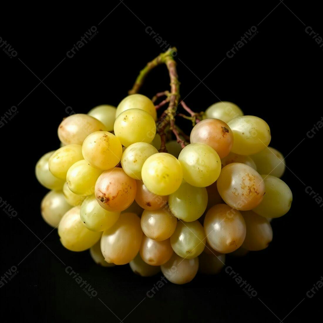 Uvas verdes e amareladas em cacho sobre fundo preto