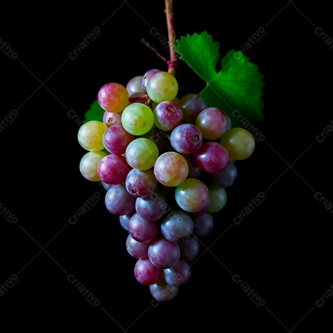 Uvas coloridas em cacho sobre fundo preto