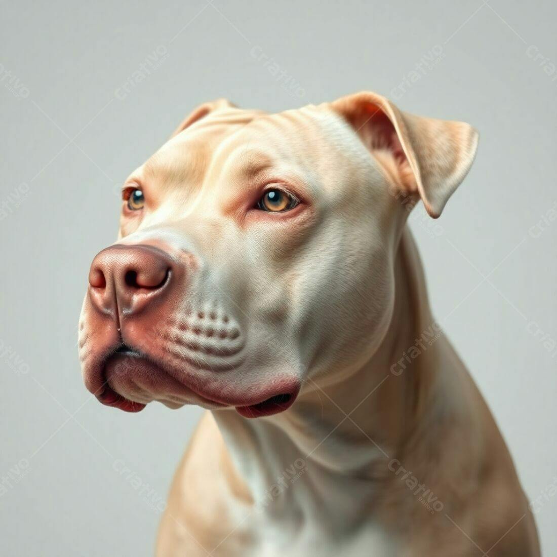 Pitbull Creme Olhando para o Lado