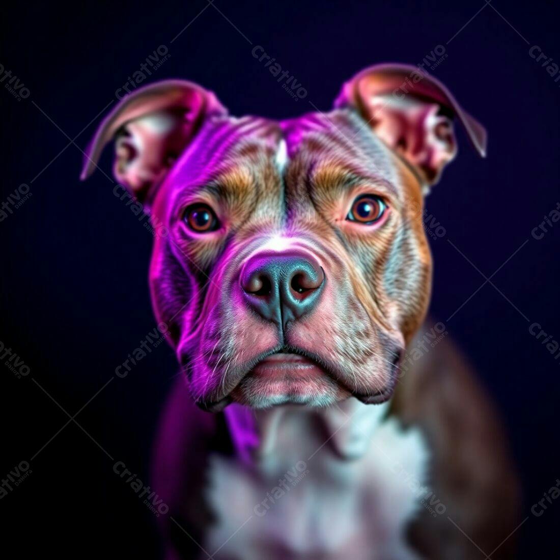 Pitbull em fundo roxo e magenta