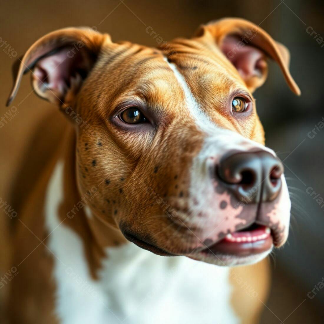 Pitbull marrom e branco retrato close
