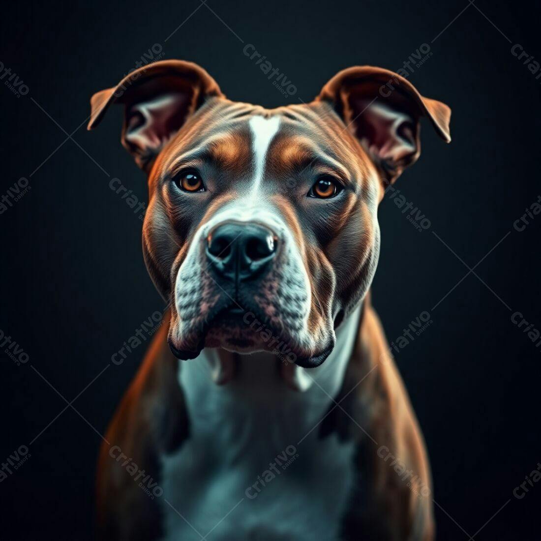 Pitbull Olhando para a Câmera fundo Escuro
