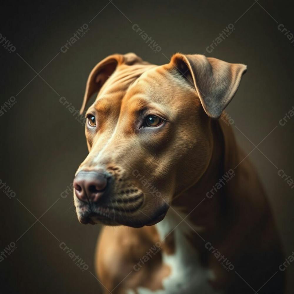 Photorealistic Image Of A Pitbull Dog, Soft Dreamy Atmosphere, Natural Earth Tones Of Browns And Beiges, Muted Colors, Hazy Soft Light