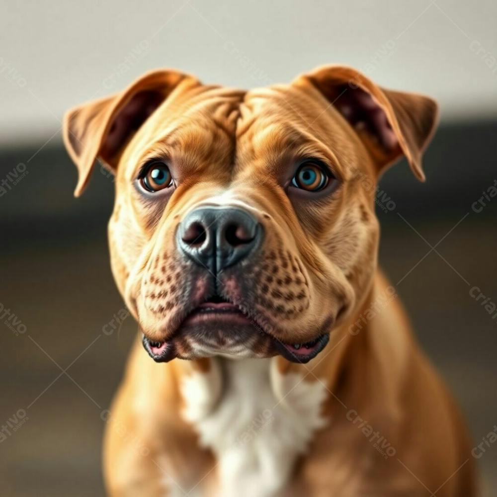 Photorealistic Image Of An Adorable Pitbull Dog, Natural Earth Tones, Browns, Beiges, And Muted Colors, Charming Facial Features, Soft Lighting