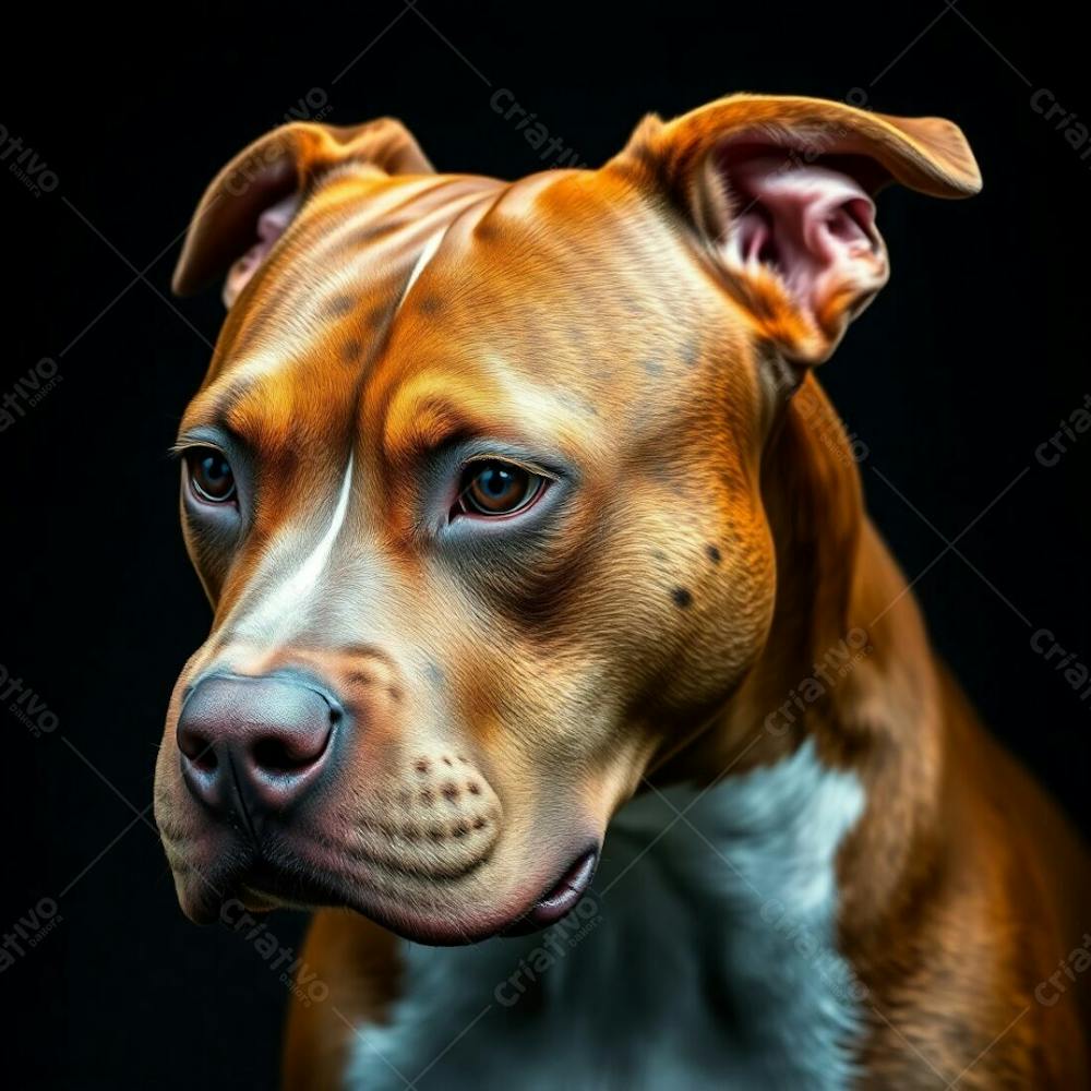 Photorealistic Image, A Pitbull With Electric Colors, Elegant And Graceful Stance, Refined Facial Features, Intense Gaze, Detailed Muscle Definition