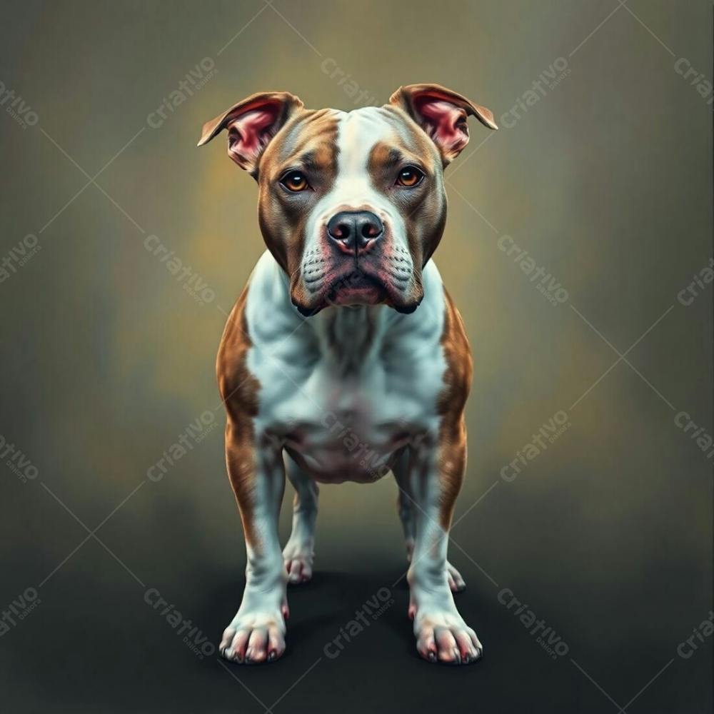 Photorealistic Painting Of A Pitbull Electric Color Scheme Graceful Elegant Posture Refined Bone Structure Detailed Fur