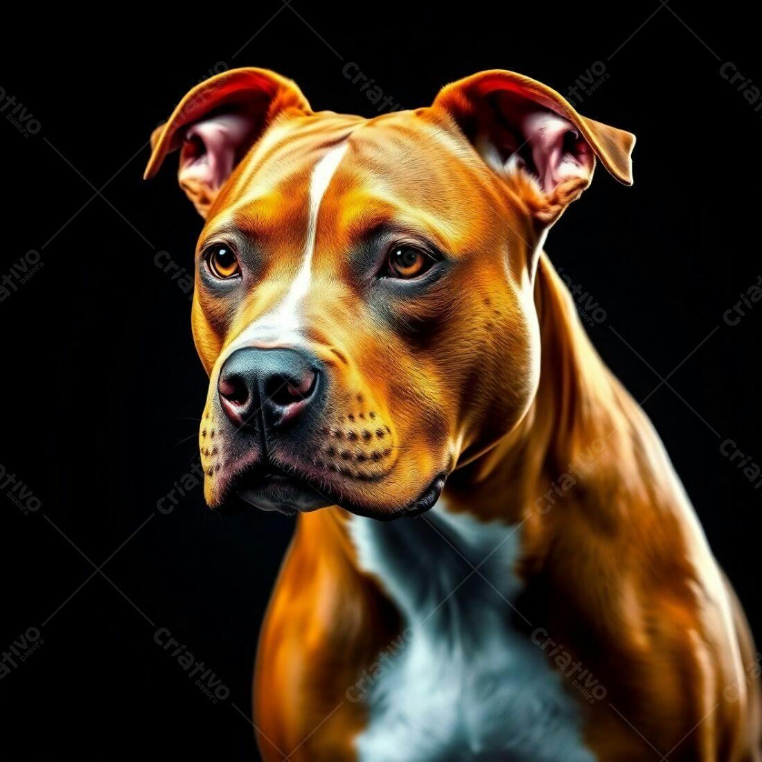 Pitbull marrom e branco fundo preto
