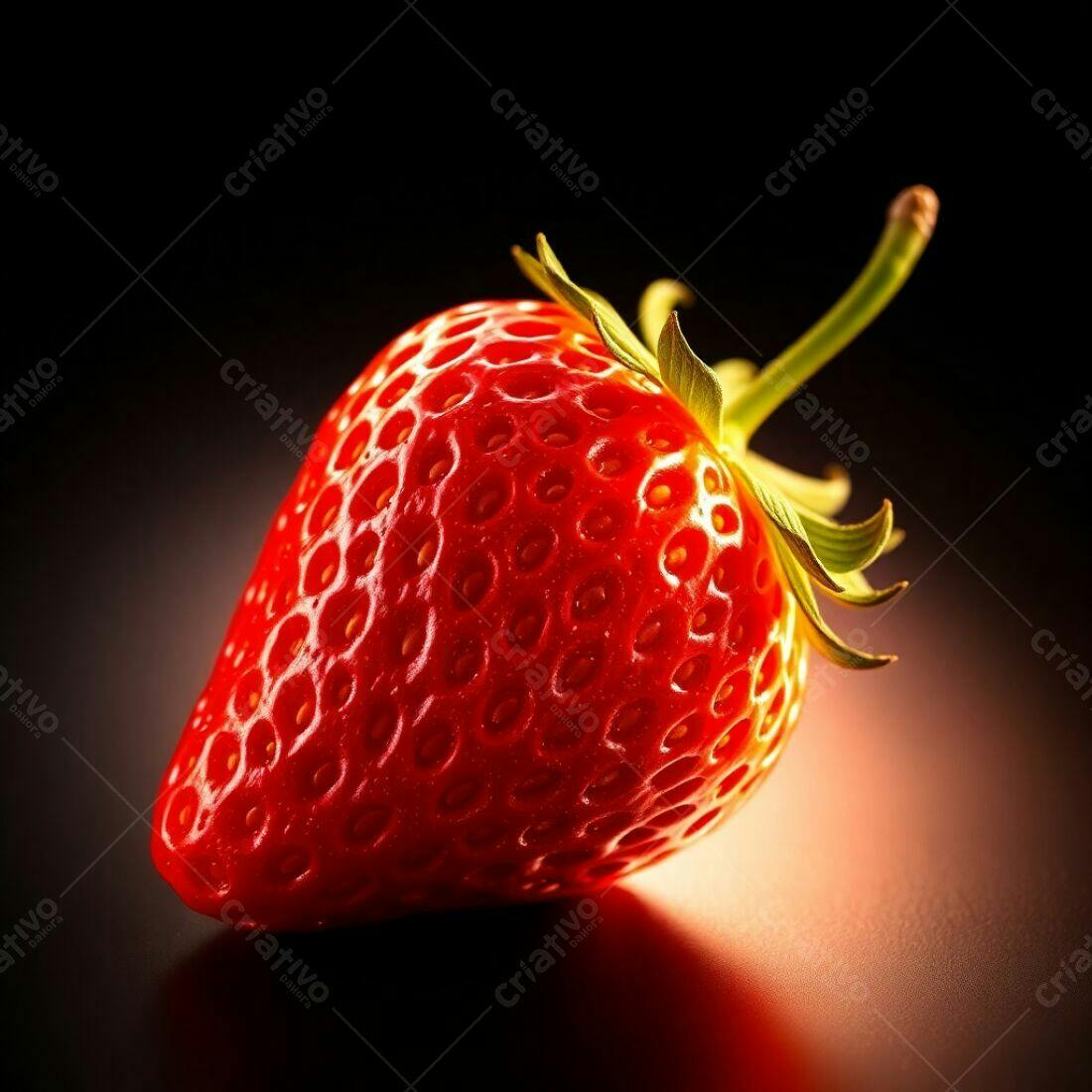 Morango vermelho suculento em fundo escuro