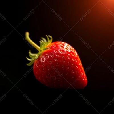 Imagem De Um Morango Realista Com Fundo Preto