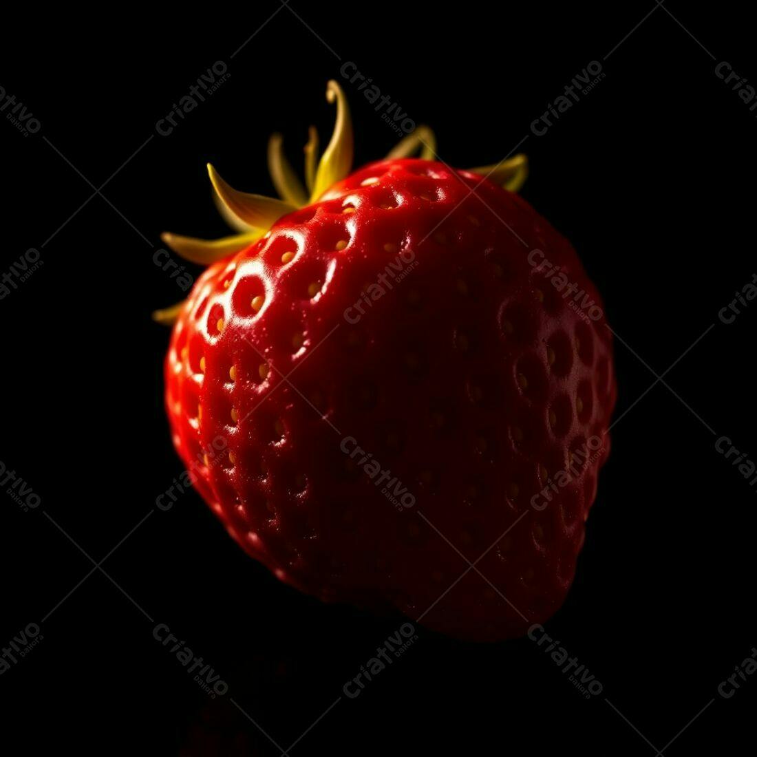 Morango vermelho sobre fundo preto