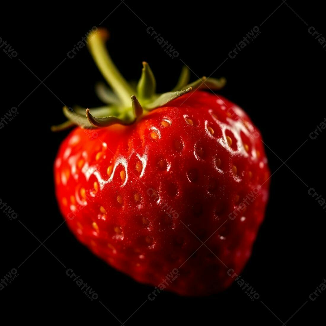 Morango vermelho suculento em fundo preto