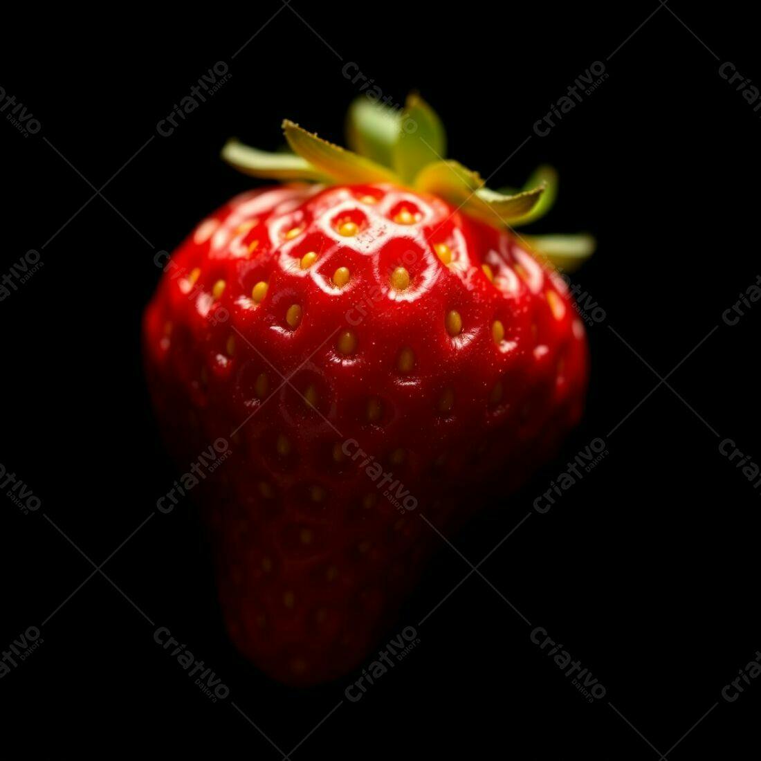 Morango vermelho suculento em fundo preto