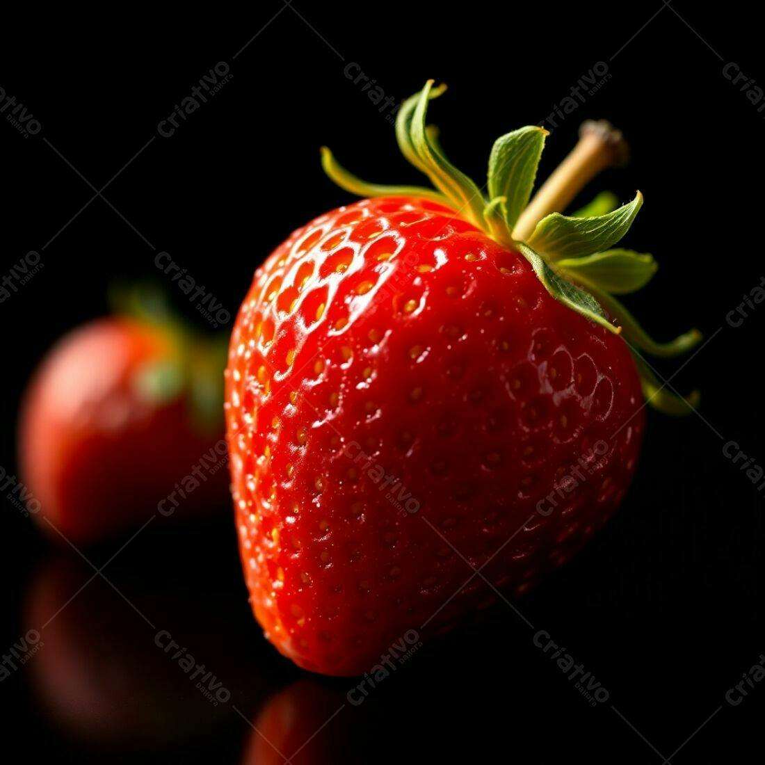 Morango vermelho suculento sobre fundo preto