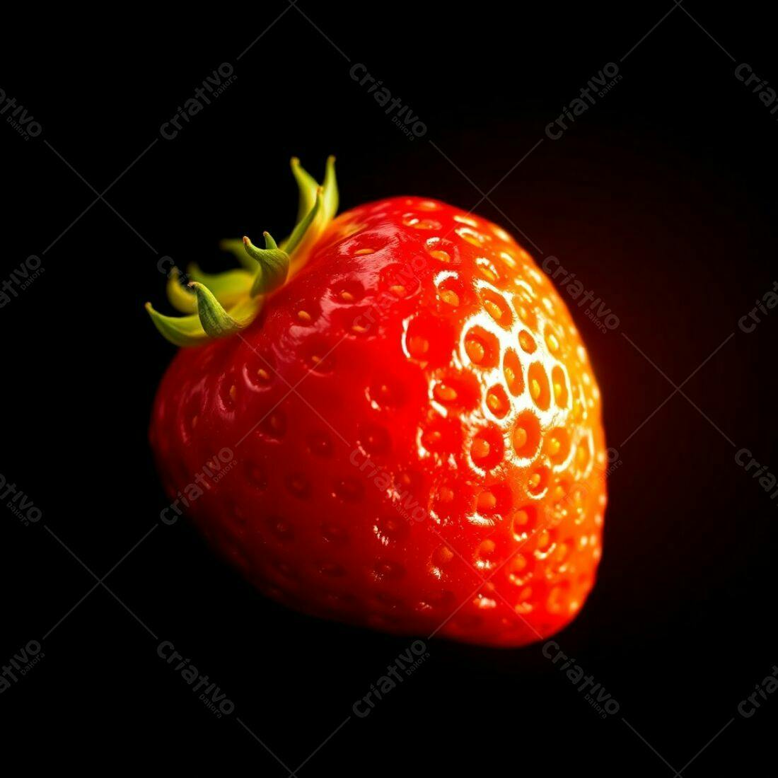 Morango vermelho suculento fundo preto