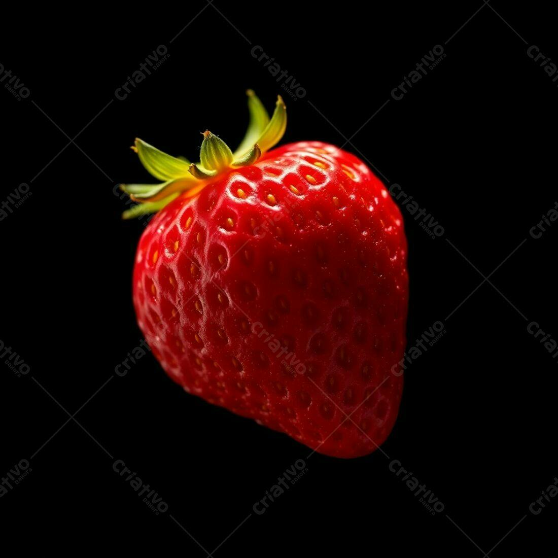 Morango vermelho suculento em fundo preto