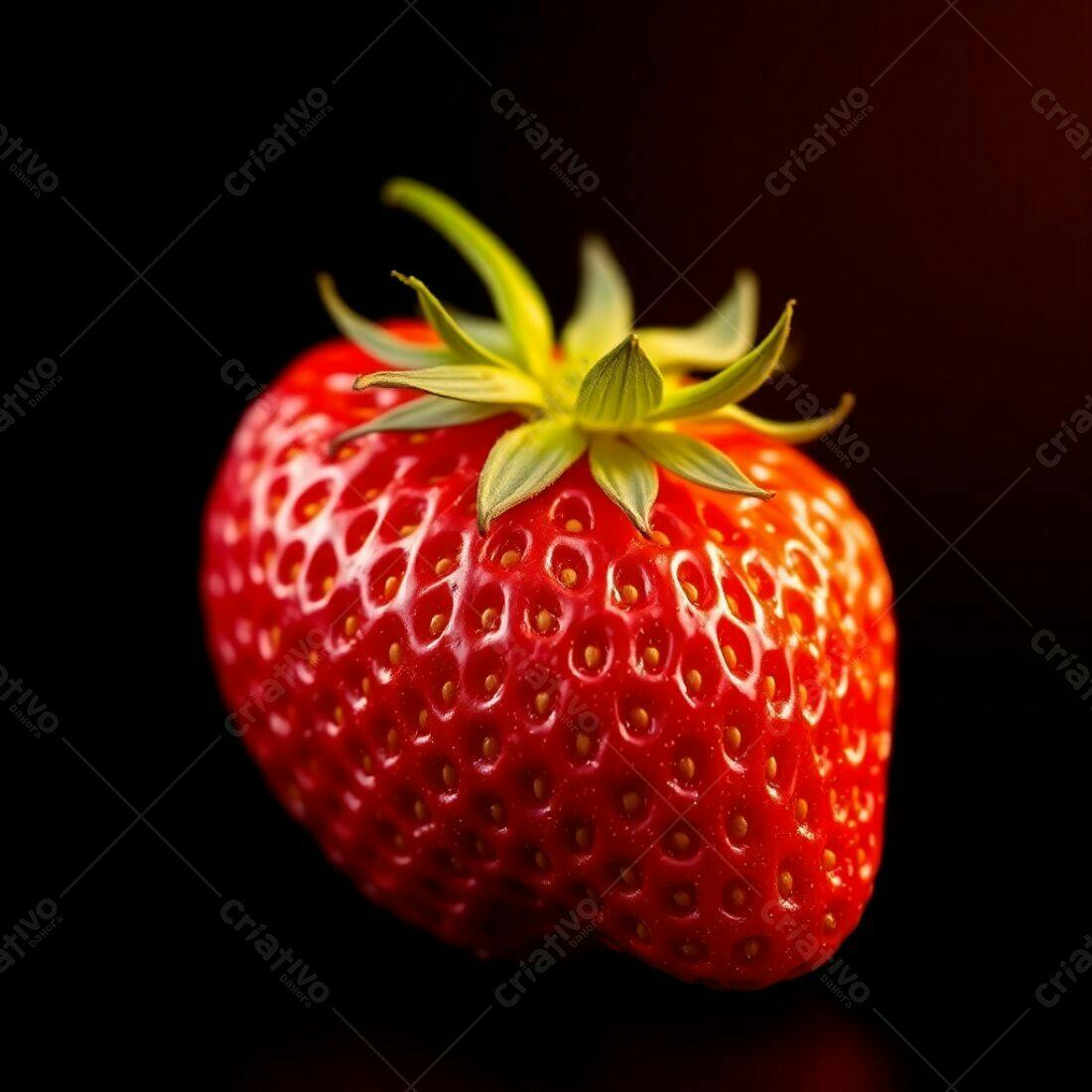 Morango vermelho suculento sobre fundo preto