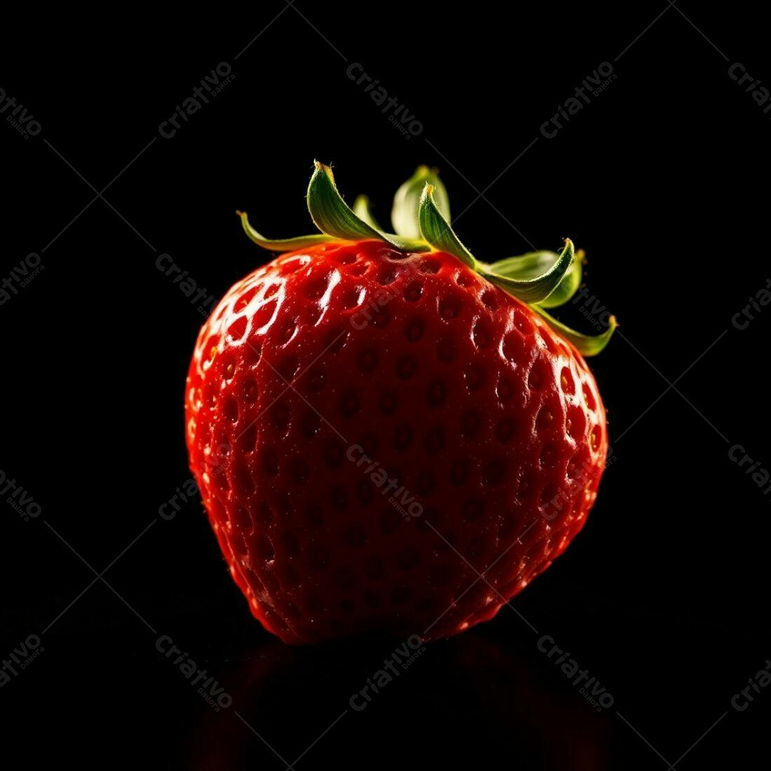 Morango vermelho sobre fundo preto