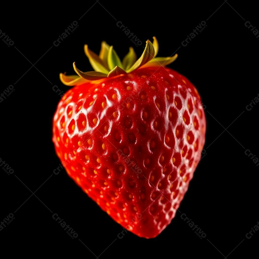 Morango vermelho suculento fundo preto