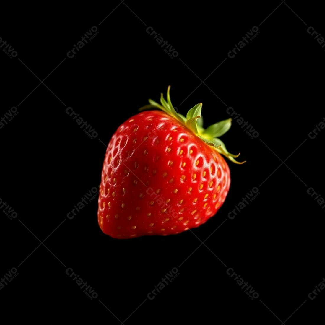 Morango vermelho sobre fundo preto