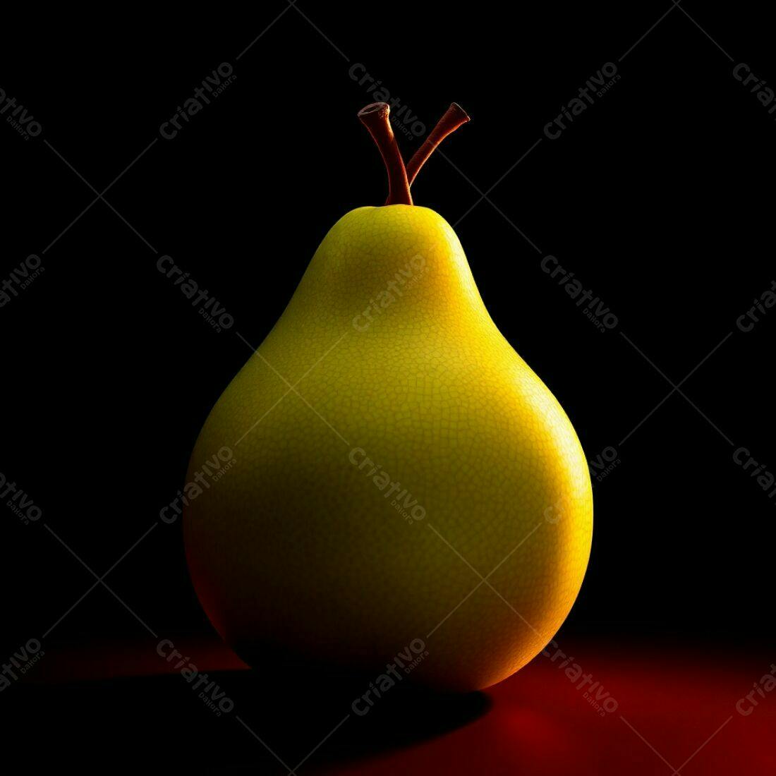 Pera amarela iluminada fundo escuro
