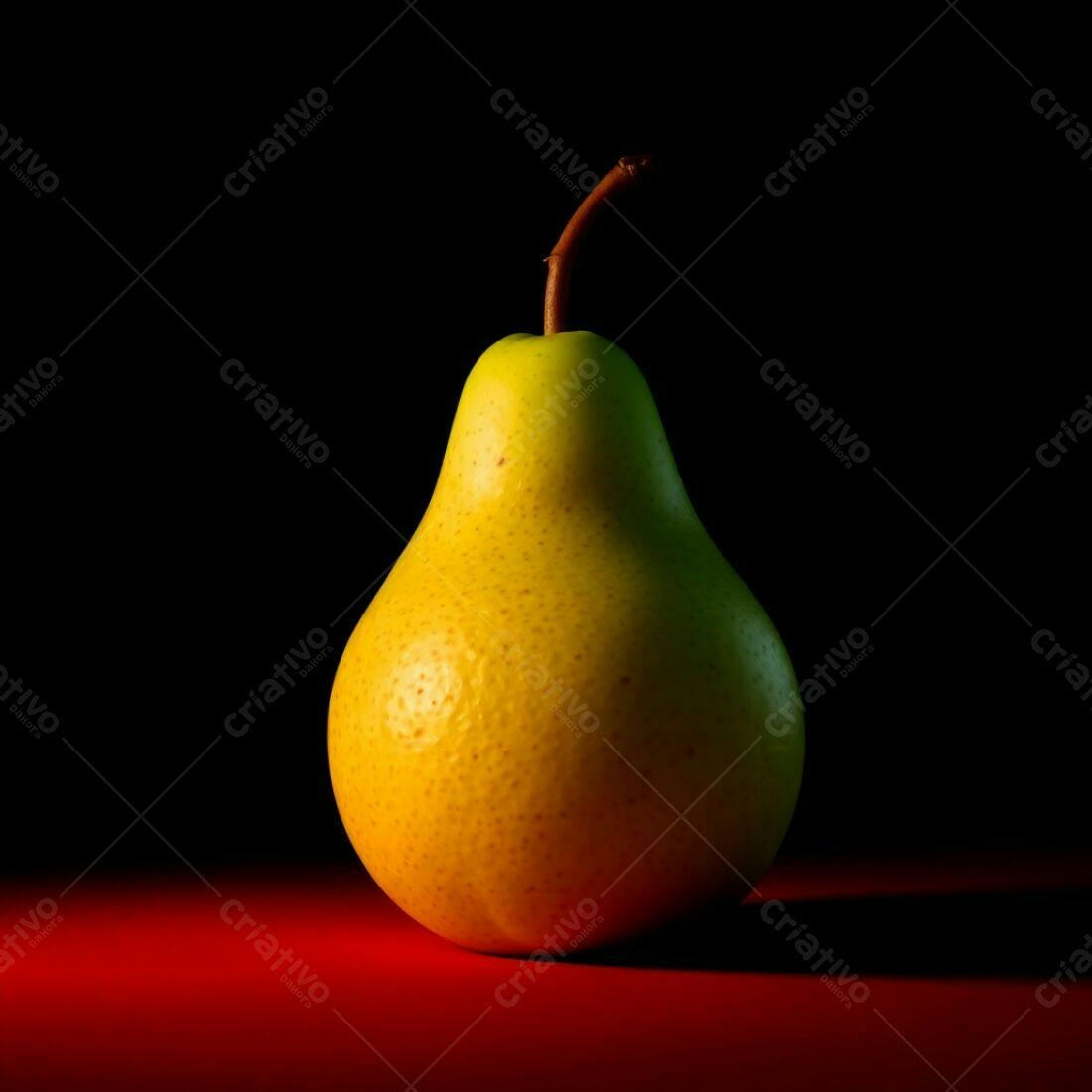Pera amarela sobre fundo vermelho