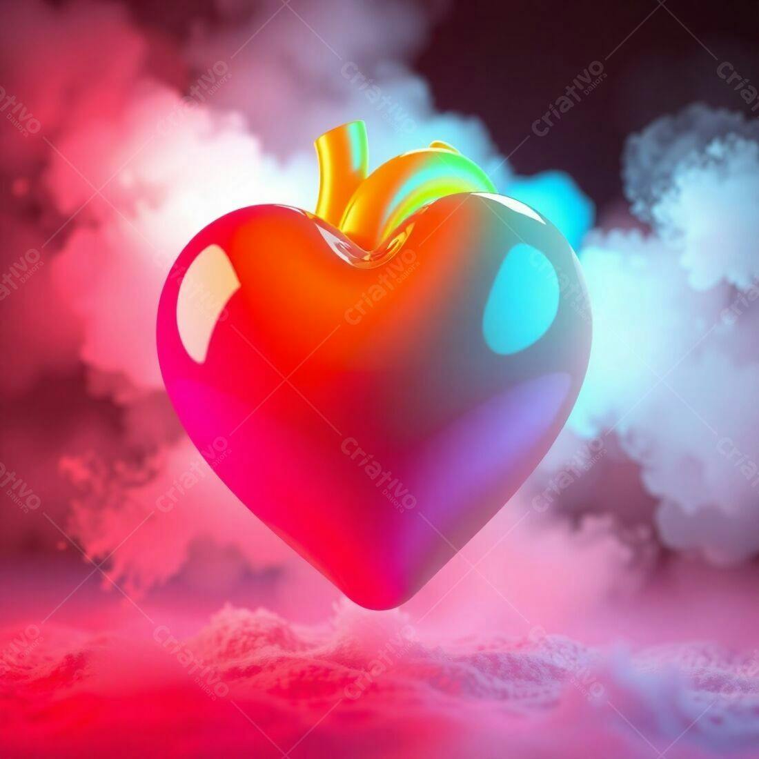 Coração Neon em Nuvem Rosa