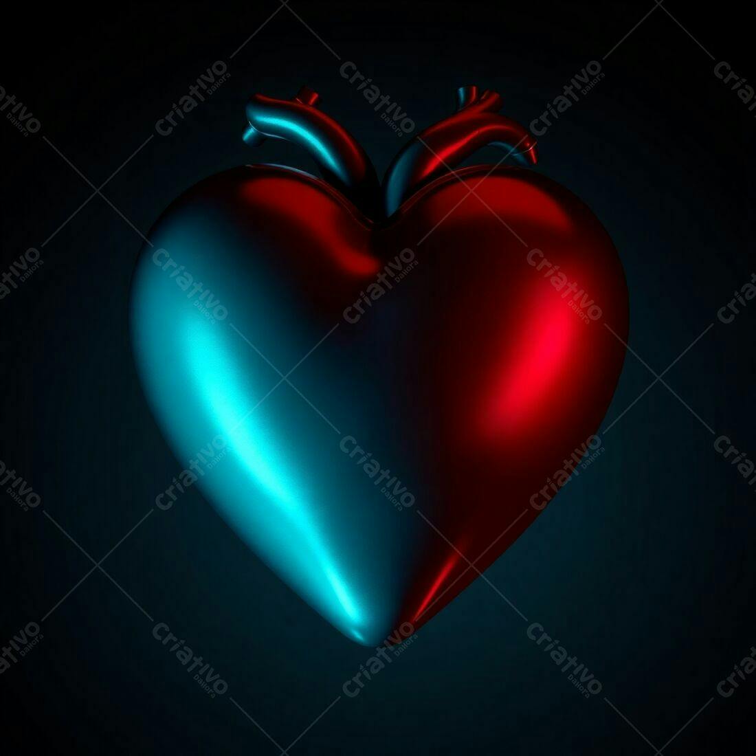 Coração 3D vermelho e azul neon