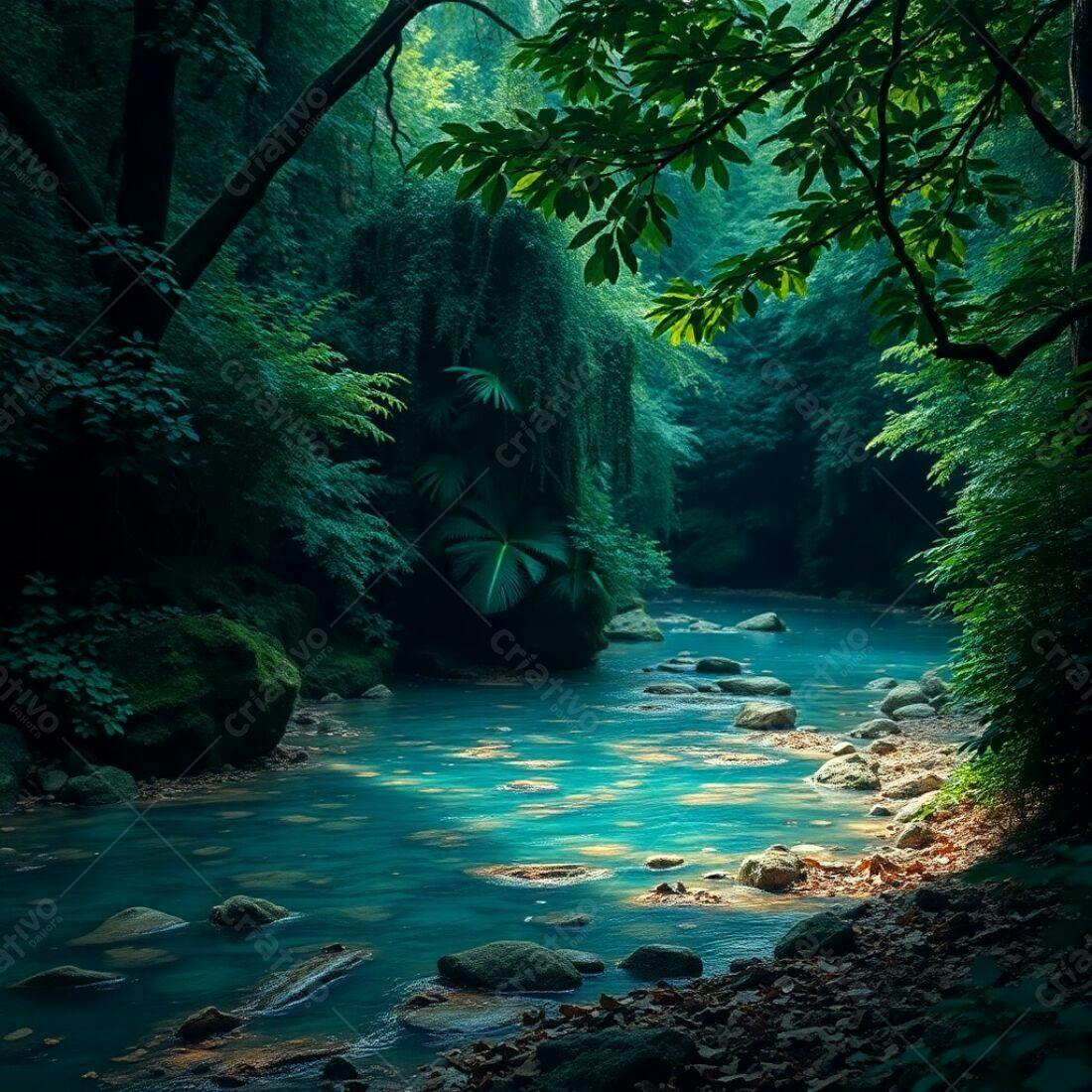 Rio esmeralda em floresta tropical