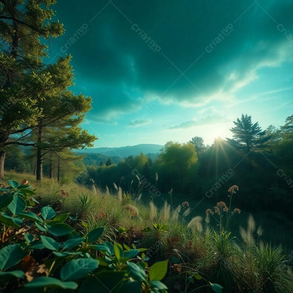 A Photorealistic Image Of A Nature Scene In Rich Deep Teal, Luxurious And Vibrant, Using A Cinematic Style With Dynamic Lighting And Composition