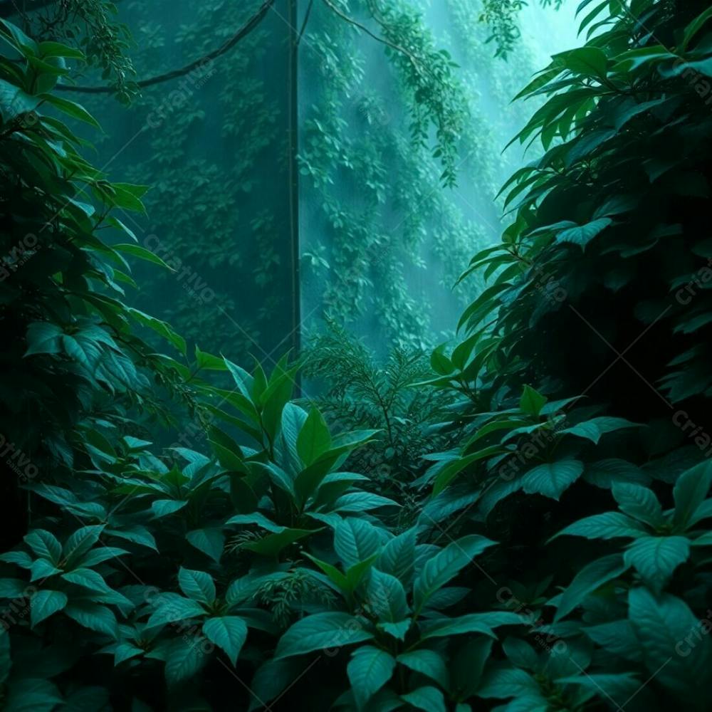 A Photorealistic Image Of Lush Nature In Rich Deep Teal Tones, Luxurious And Vibrant, Showcasing Detailed Textures And Vibrant Greens