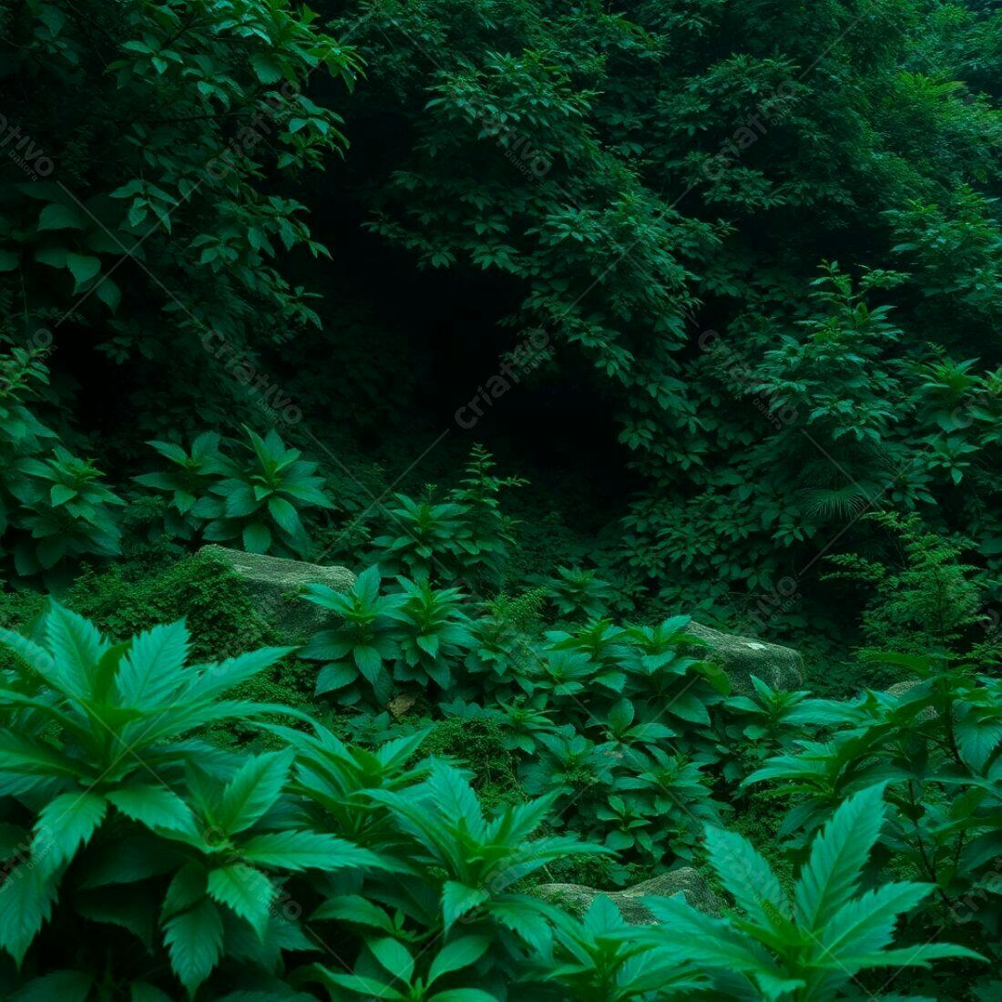 Vegetação exuberante em tons de verde escuro