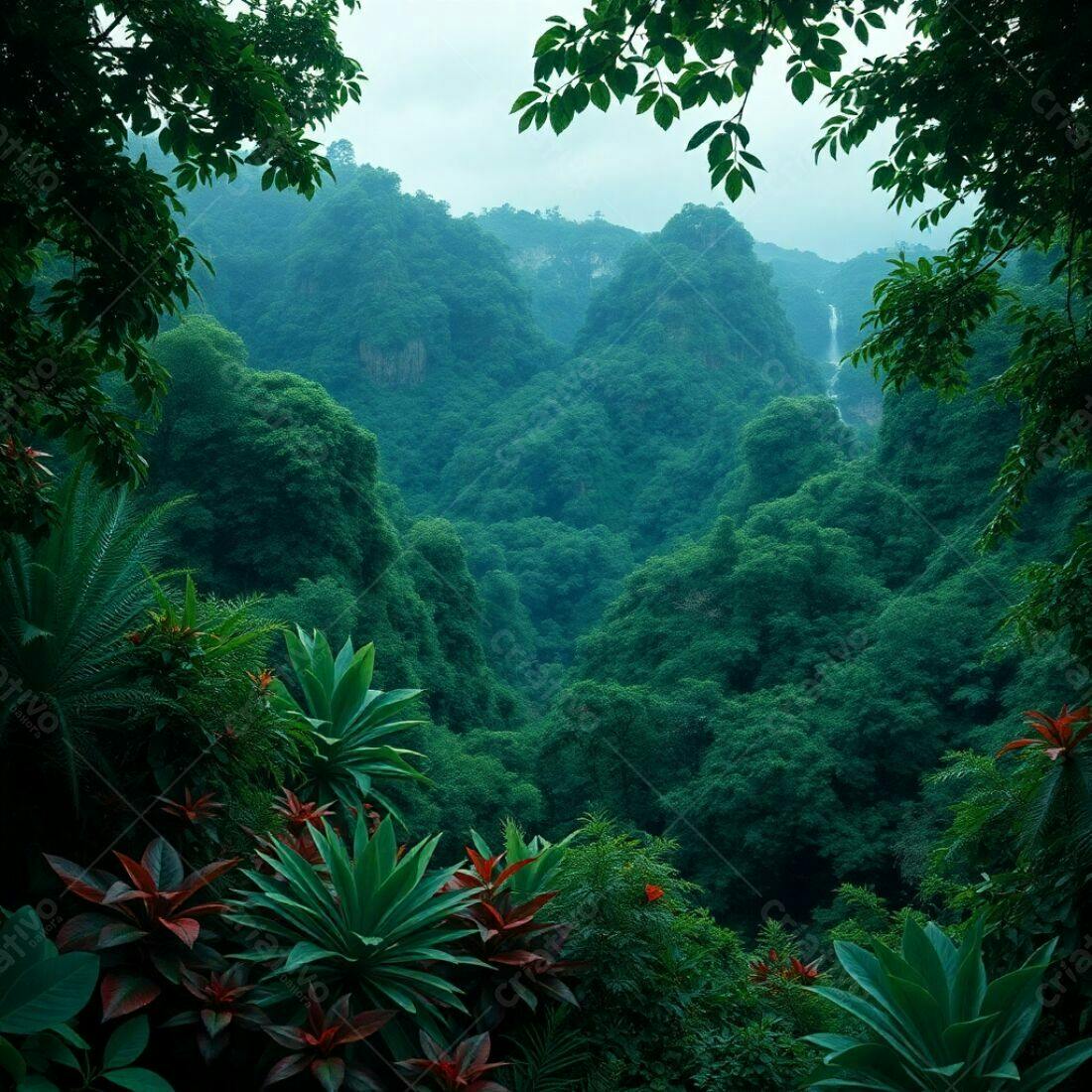 Cachoeira em floresta tropical exuberante