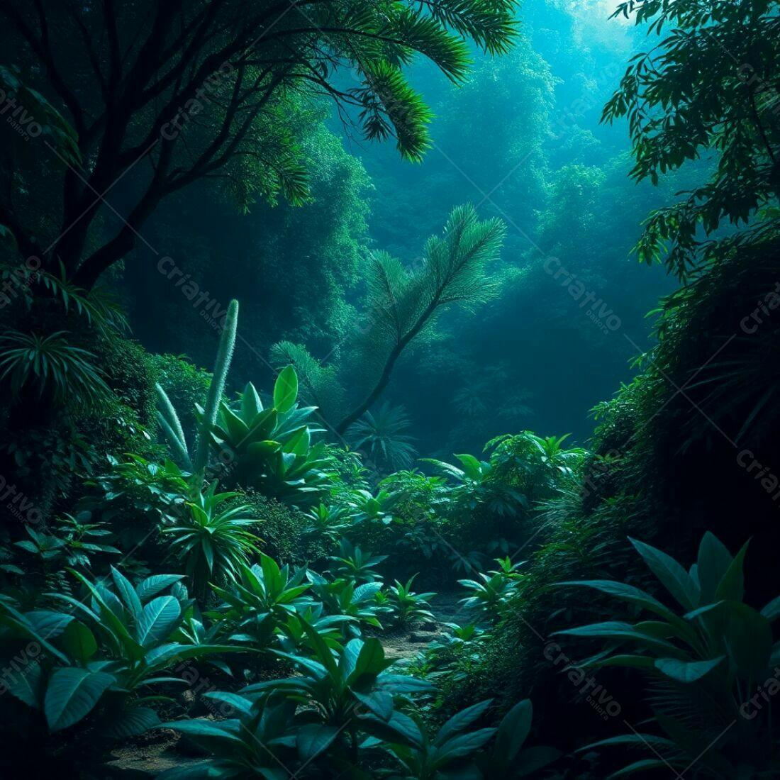 Trilha na Floresta Tropical Verde Escura