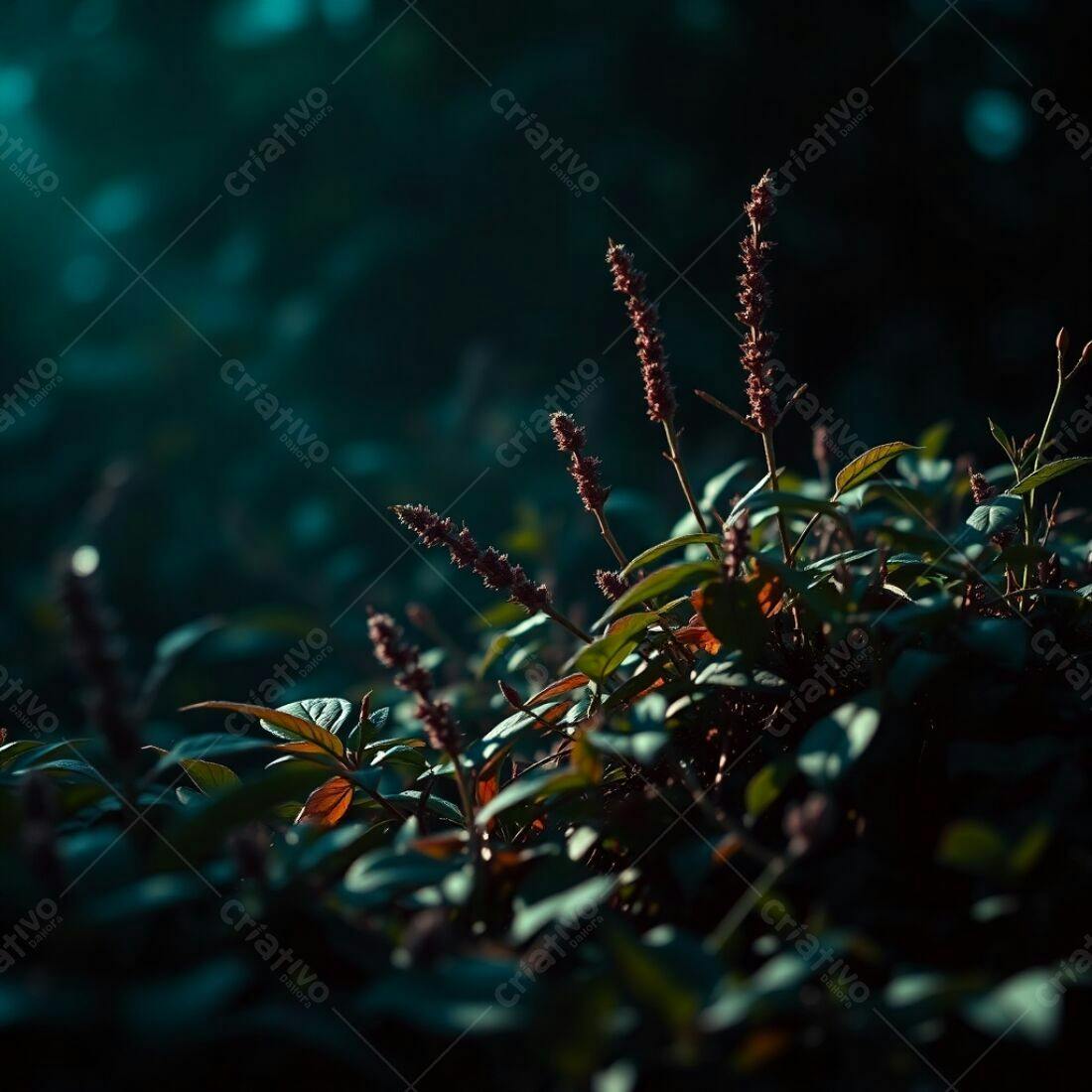 Flores escuras em jardim ao entardecer