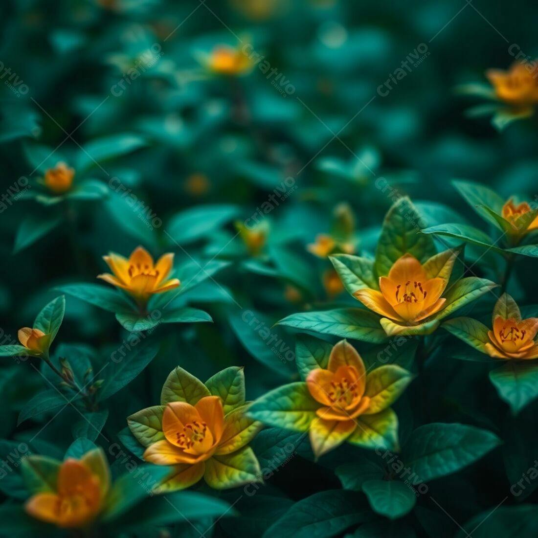 Flores amarelas e verdes em jardim exuberante