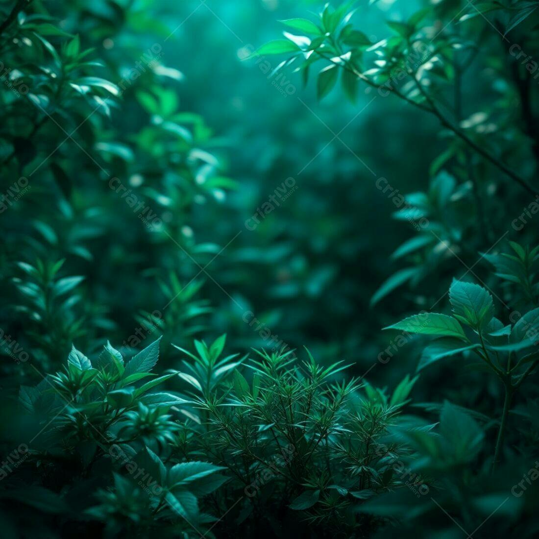 Folhagem verde escura em floresta