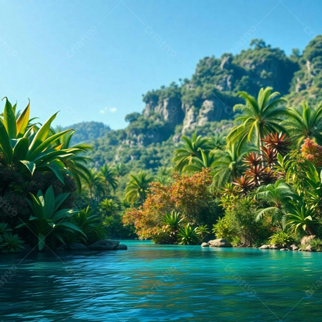 Rio cristalino em paraíso tropical montanhoso