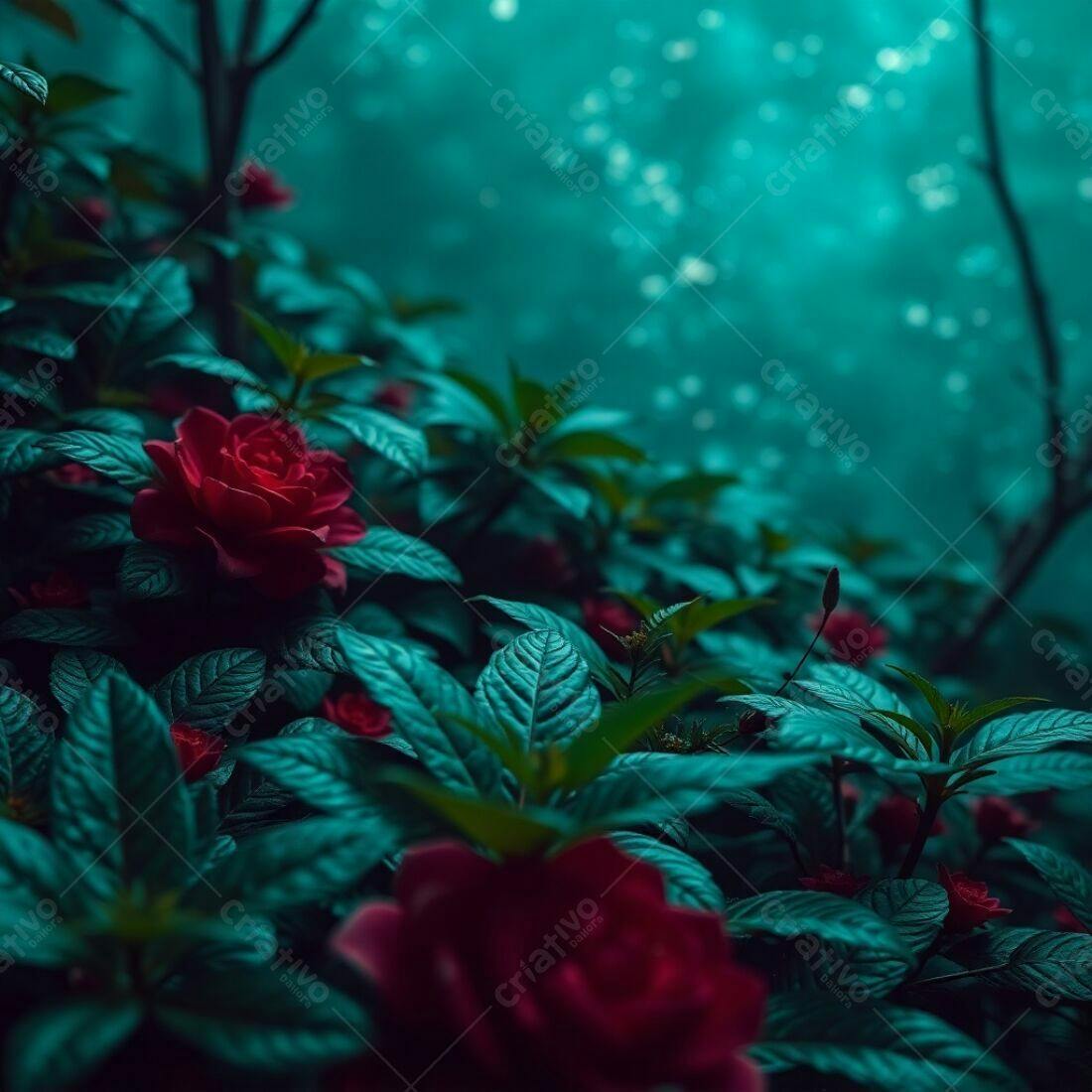 Rosas Vermelhas em Folhagem Verde-Escura